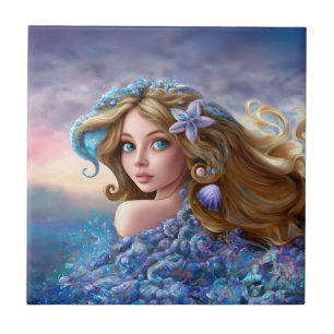 Sjöjungfru Sea Goddess Nymph Siren Underwater Art Kakelplatta