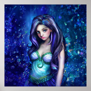Sjöjungfru Sea Goddess Nymph Siren Underwater Art Poster