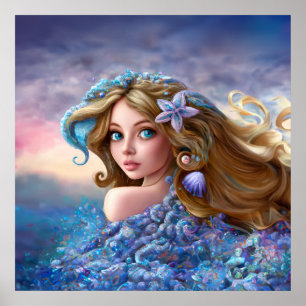 Sjöjungfru Sea Goddess Nymph Siren Underwater Art Poster