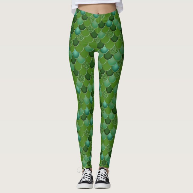 Sjöjungfru Sea Grönt Scales Leggings (Framsida)