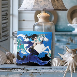 Sjöjungfru Sea Horse Fairy Blue Kakelplatta
