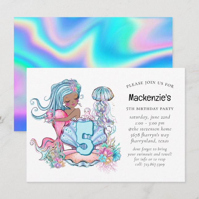 Sjöjungfru Sea Life | Födelsedagsfest med Anpassni Inbjudningar (Fram/baksida)