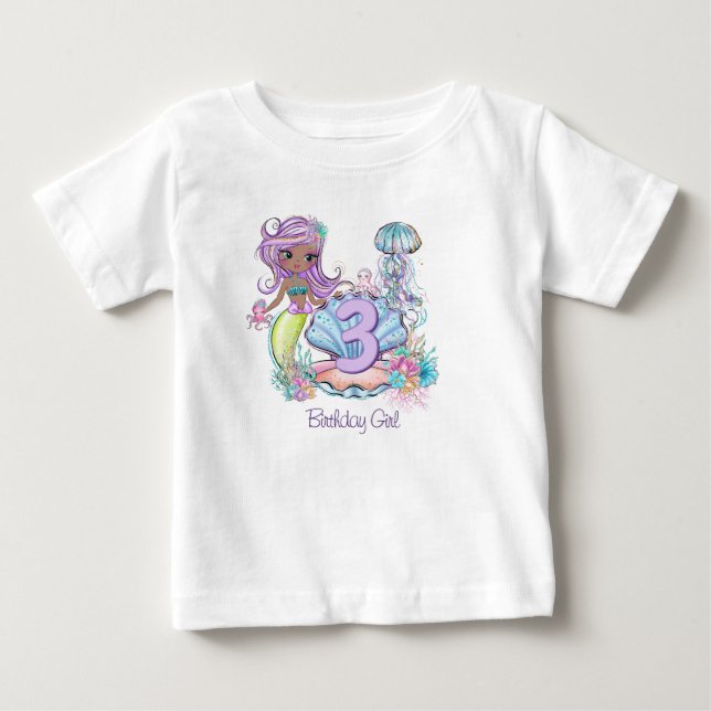 Sjöjungfru Sea Life | Födelsedagsfest med Anpassni T Shirt (Framsida)