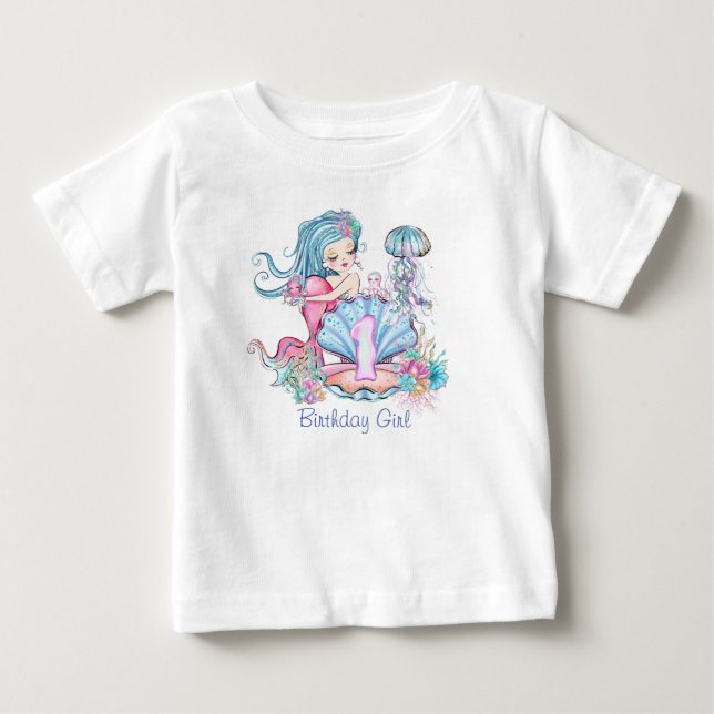 Sjöjungfru Sea Life | Födelsedagsfest med Anpassni T Shirt (Framsida)