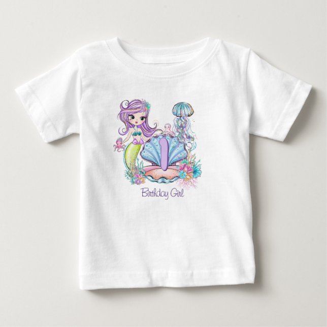 Sjöjungfru Sea Life | Födelsedagsfest med Anpassni T Shirt (Framsida)
