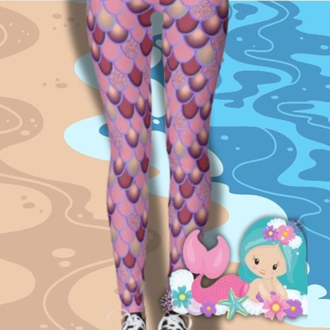 Sjöjungfru Sea Lila Red Scales Leggings (Each gift is selected with care, blending whimsical mermaid themes)