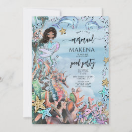 Sjöjungfru Seahorse Rosa Blue Birthday Bassäng Par Inbjudningar
