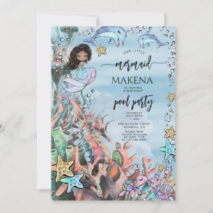 Sjöjungfru Seahorse Rosa Blue Birthday Bassäng Par Inbjudningar