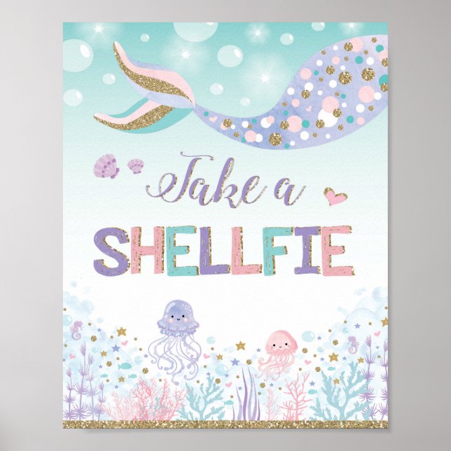 Sjöjungfru Selfie Station Ta en Shellfie Hav Ocean Poster (Framsidan)