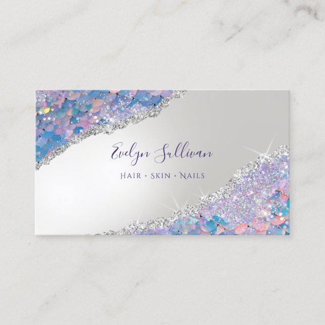 Sjöjungfru  Sequin Faux Foil-Affärskort Visitkort (Framsida)