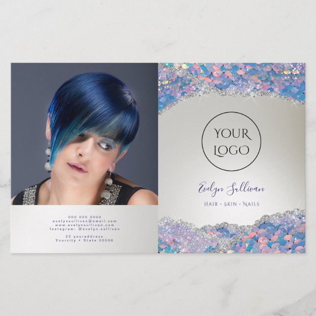 Sjöjungfru sequin faux foil bifold brochure (Framsida)