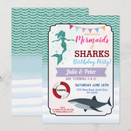 Sjöjungfru Shark Bassäng Joint Boy Birthday Inbjudningar