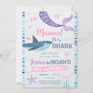 Sjöjungfru & Shark Joint Birthday Inbjudningar