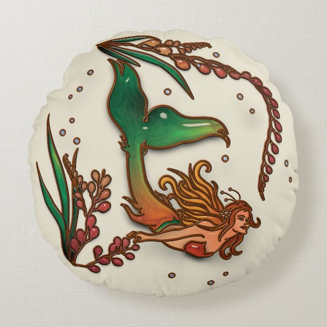 Sjöjungfru Silae Round Pillow Rund Kudde (Framsidan)