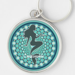 Sjöjungfru Silhouette i Bubbles Thunder_Cove Rund Silverfärgad Nyckelring
