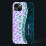 Sjöjungfru silver faux glitter monogram<br><div class="desc">Söt chic och elegant sjöjungfru hud (gigly silver hud) i glitter i tealturkos lila färg för att skapa ett sött unikt gigantiskt fodral för att skydda din enhet. Vacker, modern och coola täckning för den trendviga och konsthundande höftledaren. Den här snyggten skulle vara underbar för flickor som har sparka trendig....</div>