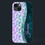 Sjöjungfru silver faux glitter monogram<br><div class="desc">Söt chic och elegant sjöjungfru hud (gigly silver hud) i glitter i tealturkos lila färg för att skapa ett sött unikt gigantiskt fodral för att skydda din enhet. Vacker, modern och coola täckning för den trendviga och konsthundande höftledaren. Den här snyggten skulle vara underbar för flickor som har sparka trendig....</div>