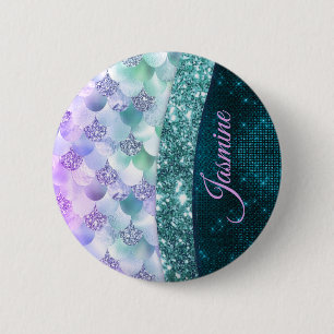 Sjöjungfru silver faux glitter monogram knapp
