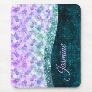 Sjöjungfru silver faux glitter monogram musmatta