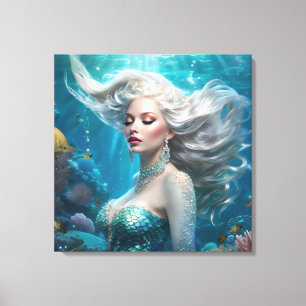 Sjöjungfru Silver Hair Turquise Ocean Canvastryck