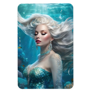 Sjöjungfru Silver Hair Turquise Ocean Magnet