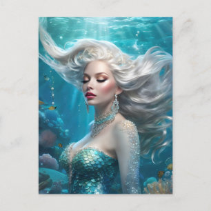 Sjöjungfru Silver Hair Turquise Ocean Vykort