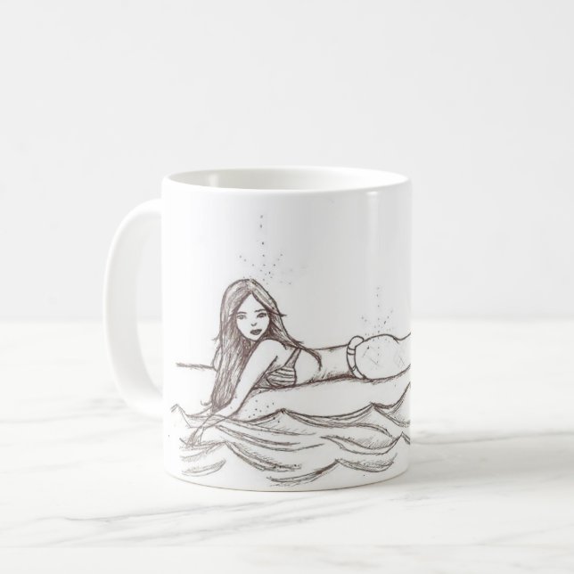 Sjöjungfru Simple Elegant Teckning Fantasy Art Kaffemugg (Framsida vänster)