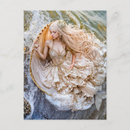 Sjöjungfru Sitta i Giant Seashell i Shore Helg Vykort