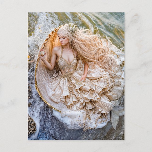 Sjöjungfru Sitta i Giant Seashell i Shore Helg Vykort (Framsida)