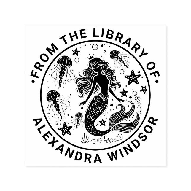 Sjöjungfru Sjöstjärna Maneter Bibliotek Bok Namn Självfärgande Stämpel (Design)