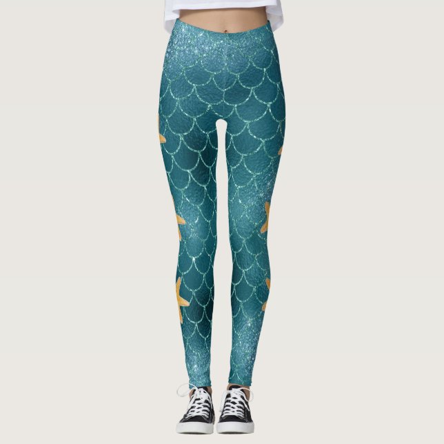 Sjöjungfru skalförändrar blått leggings (Framsida)
