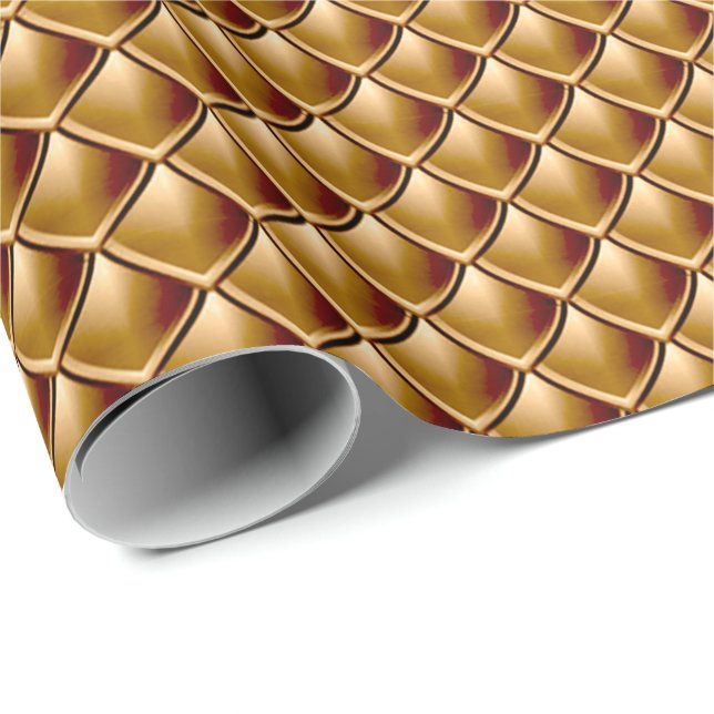 Sjöjungfru Skalor Dragon Guld Metallic Elegant Presentpapper (Rullad Hörn)