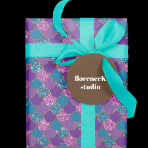 Sjöjungfru Skalor Glitter Violet Lila Guld Rosa Presentpapper