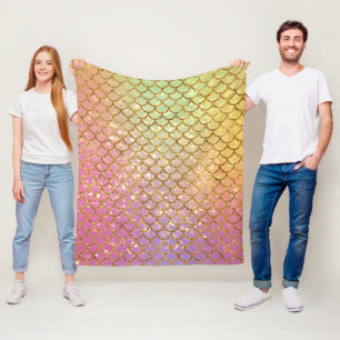 Sjöjungfru skalor guld rosa lila grönt fleecefilt