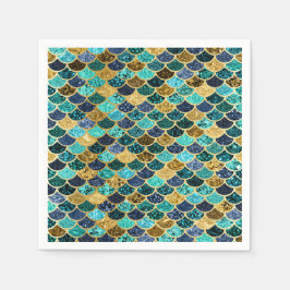 Sjöjungfru Skalor Guld Teal Turcos Pappersservett