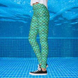 Sjöjungfru Skalor turkos Grönt mönster Leggings
