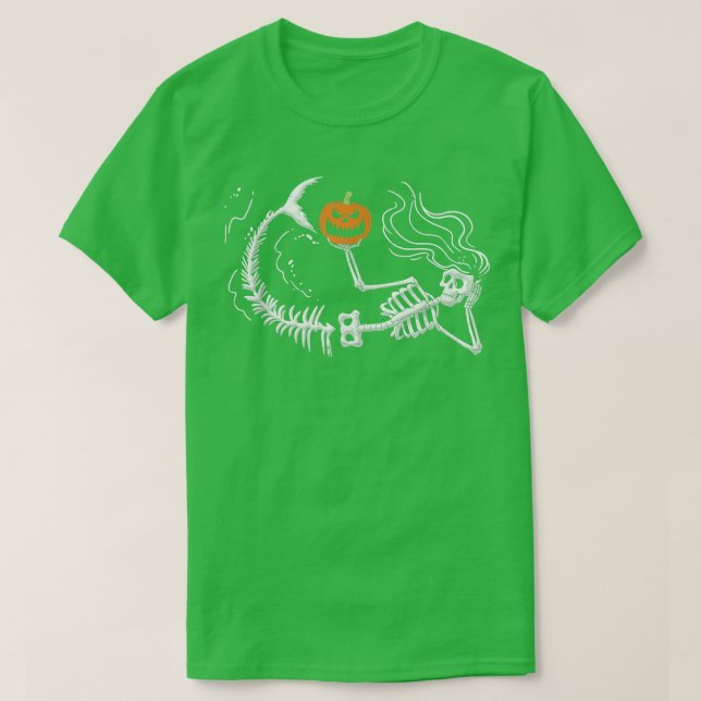 Sjöjungfru Skeleton Halloween Jack O Latern Costum T Shirt (Design framsida)