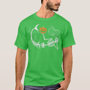 Sjöjungfru Skeleton Halloween Jack O Latern Costum T Shirt