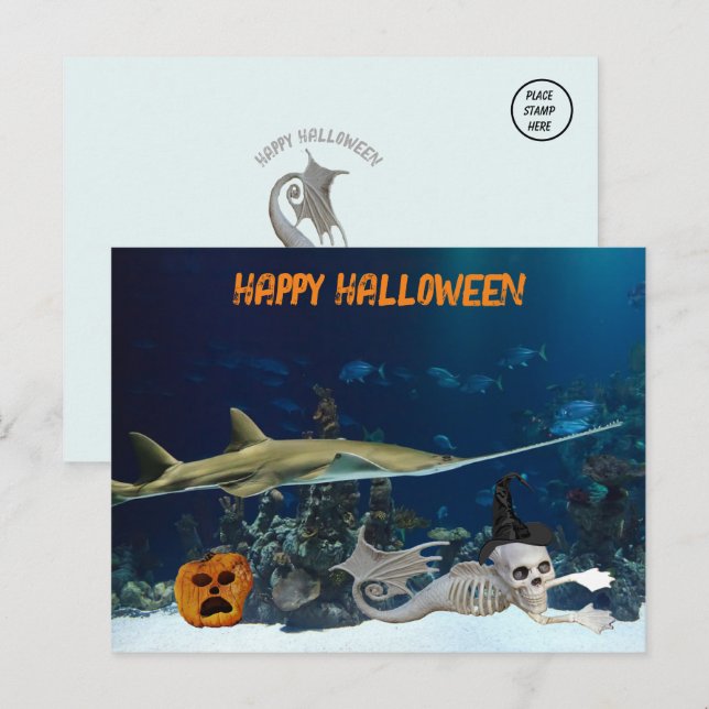 Sjöjungfru Skeleton under Sea Halloween-vykort Vykort (Fram/baksida)