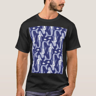 Sjöjungfru Sketch: Vintage Fish Mönster. T Shirt