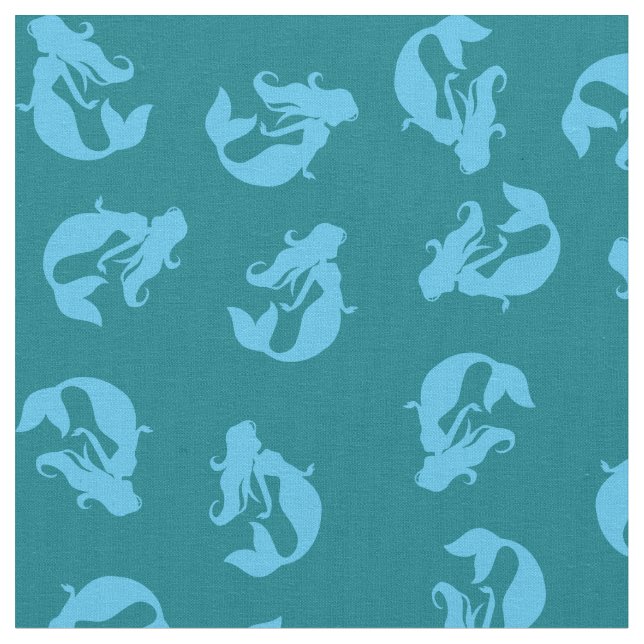 Sjöjungfru Skriv ut Fabric Blue och Teal Turcos Tyg (Närbild)