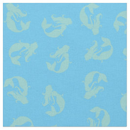 Sjöjungfru Skriv ut Fabric Teal Aqua och Light Blu Tyg