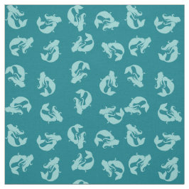 Sjöjungfru Skriv ut Fabric Teal Aqua och Turcos Tyg