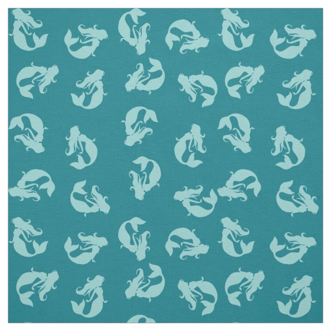 Sjöjungfru Skriv ut Fabric Teal Aqua och Turcos Tyg (Provkarta)