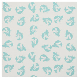 Sjöjungfru Skriv ut Fabric Teal Aqua och White Tyg