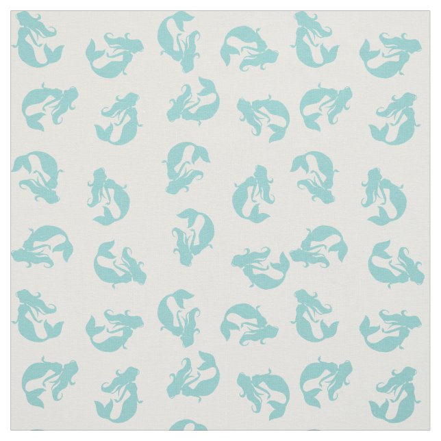 Sjöjungfru Skriv ut Fabric Teal Aqua och White Tyg (Provkarta)