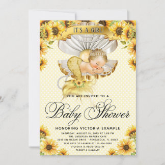 Sjöjungfru Solros Baby Shower Inbjudan