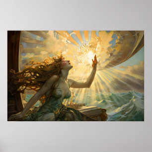 Sjöjungfru som firar sol poster