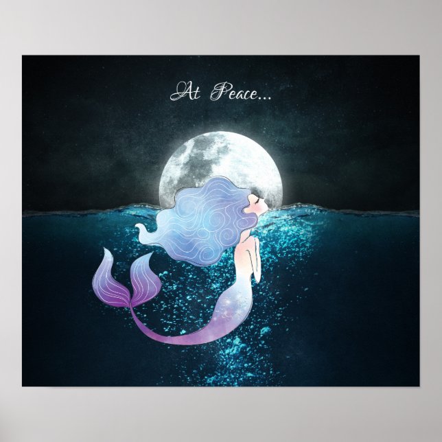 Sjöjungfru som simmar i fred under hela månen poster (Framsidan)