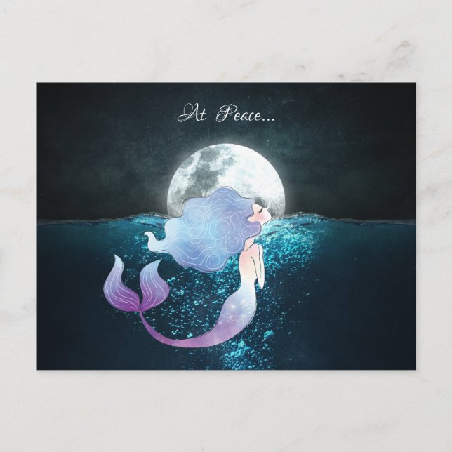 Sjöjungfru som simmar i fred under hela månen vykort (Framsida)